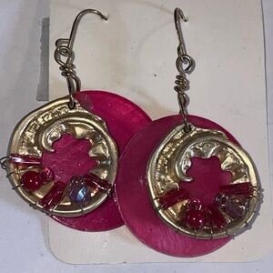 Handmade Pink & Gold Dangle Earrings